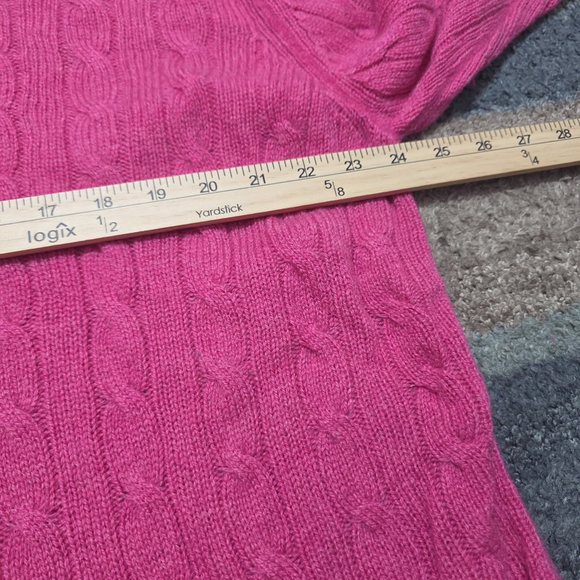 Ralph Lauren Polo Jeans Co Wool Cable Knit Sweater Pink XL Japan Elbow Patches - Picture 10 of 12